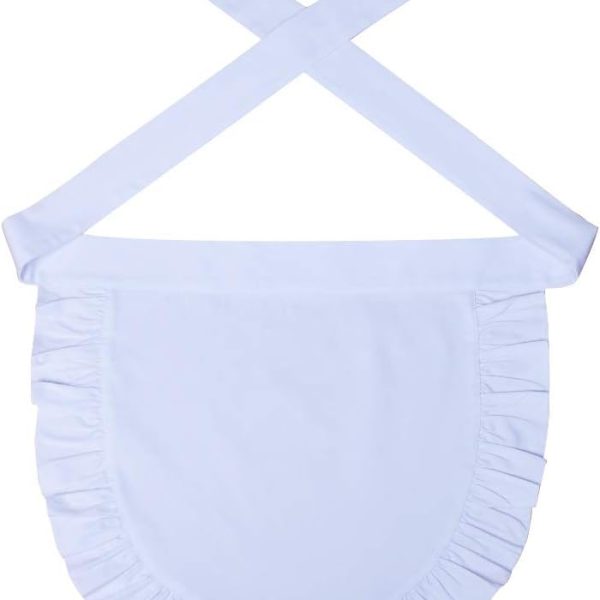 100% Cotton White Half Apron, Classic Halloween Party Cosplay Costumes Dress Accessory