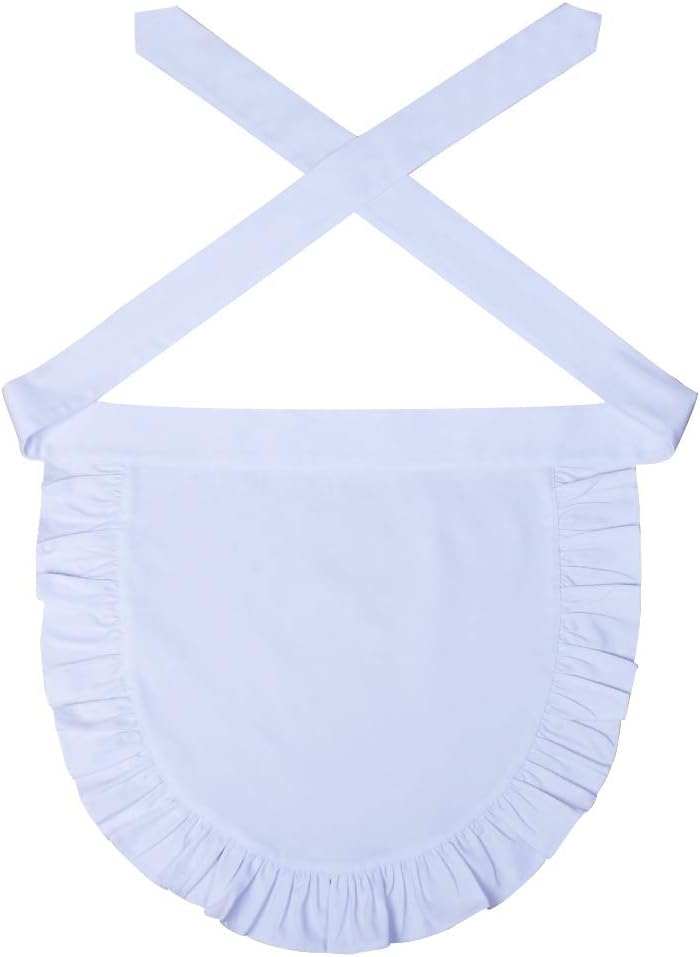 100% Cotton White Half Apron, Classic Halloween Party Cosplay Costumes Dress Accessory