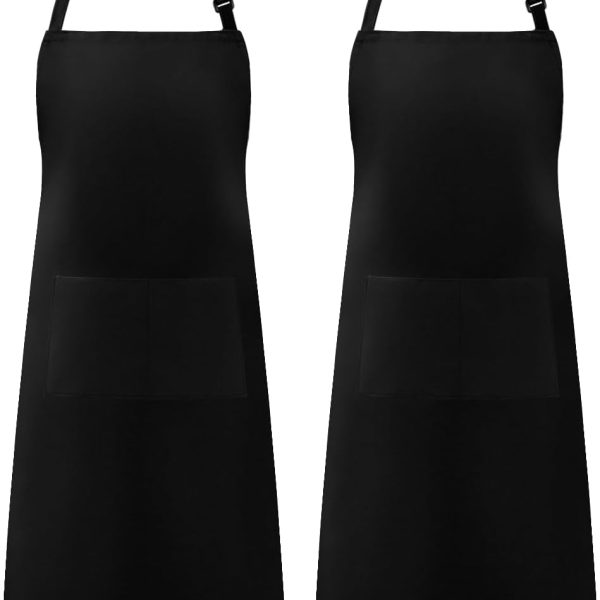 2 Pack Adjustable Bib Apron Waterdrop Resistant with 2 Pockets Cooking Kitchen Aprons for Women Men Chef