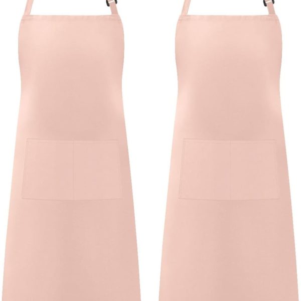 2 Pack Adjustable Bib Apron Waterdrop Resistant with 2 Pockets Cooking Kitchen Aprons for Women Men Chef