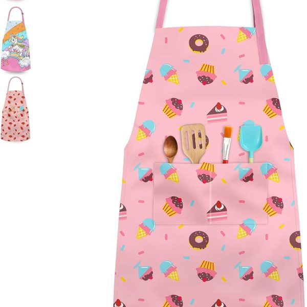 Kids Aprons for Girls Toddler Aprons with Pockets for Kids Cooking Baking Painting Crafting Art Gardening Adjustable