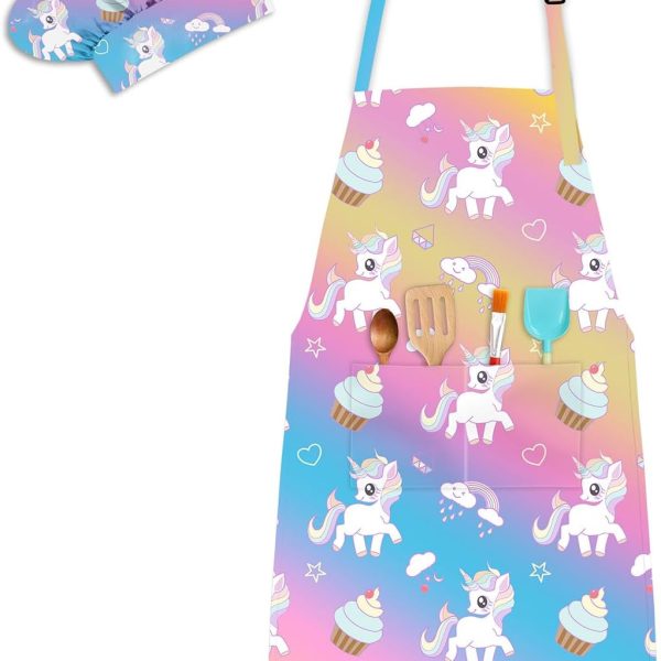Kids Aprons for Girls Toddler Aprons with Pockets for Kids Cooking Baking Painting Crafting Art Gardening Adjustable