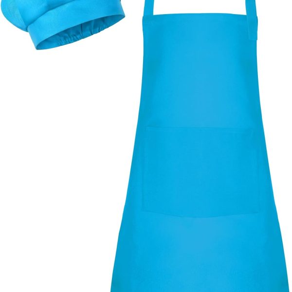 Kids Apron and Chef Hat Set Children Apron Adjustable with 2 Pockets Children Chef Painting for Cooking Baking