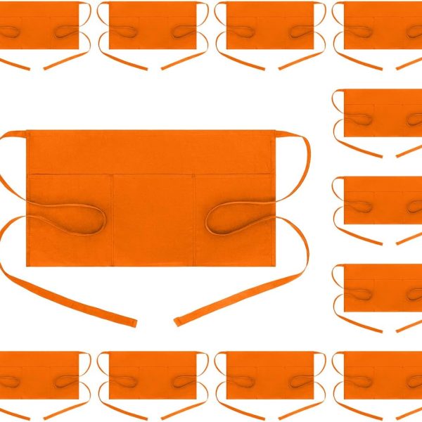 Waist Apron with 3 Pockets - Black Waitress Waiter Server Short Aprons