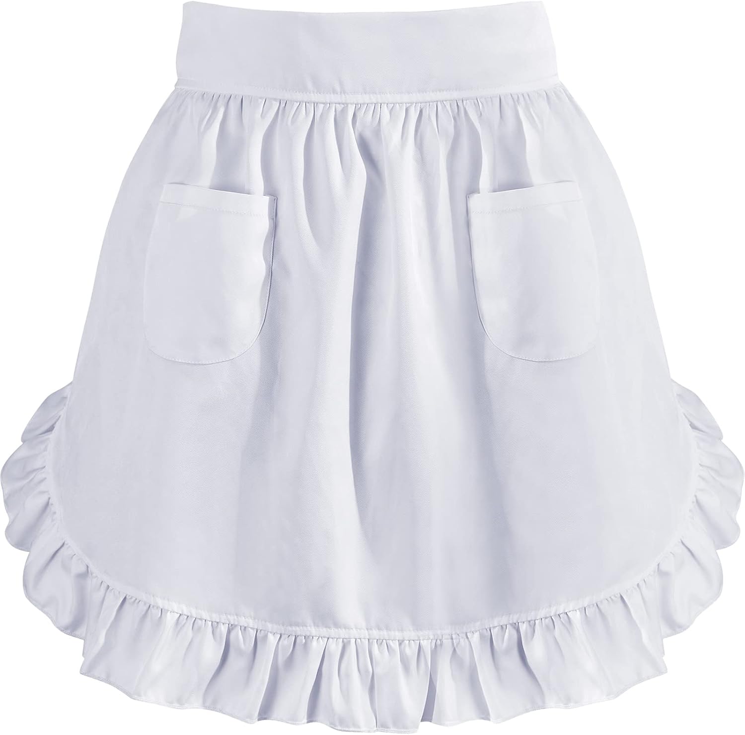 White Waist Aprons for Women with Pockets Kitchen Cooking Waitress Maid Apron Vintage Skirt Cute Ruffle Dress Costume