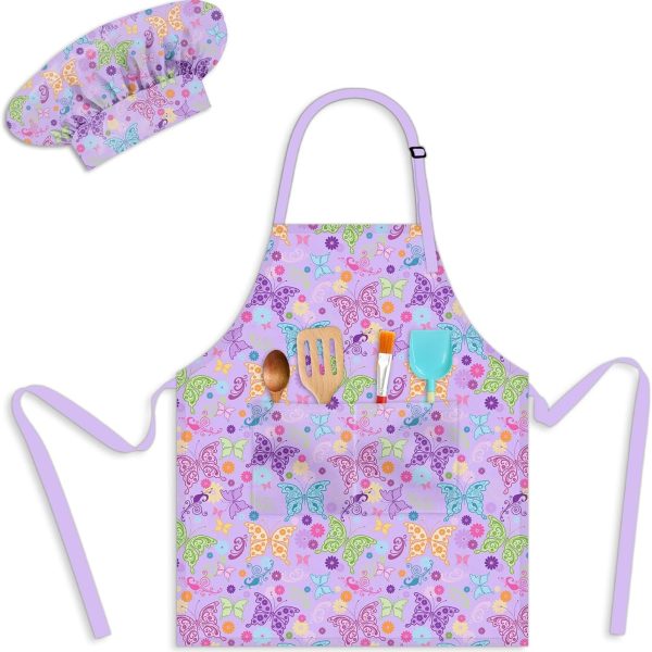 Kids Aprons for Girls Toddler Aprons with Pockets for Kids Cooking Baking Painting Crafting Art Gardening Adjustable