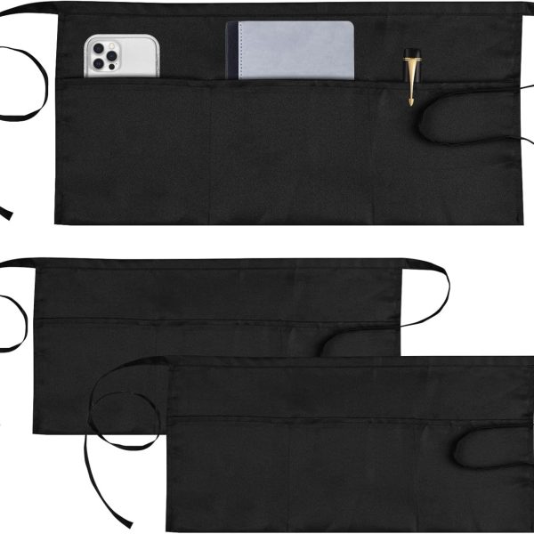 Server Apron, Waitress Apron with 3 Pockets, Short Aprons for Women with Pockets for Servers, Waiter, Waitress