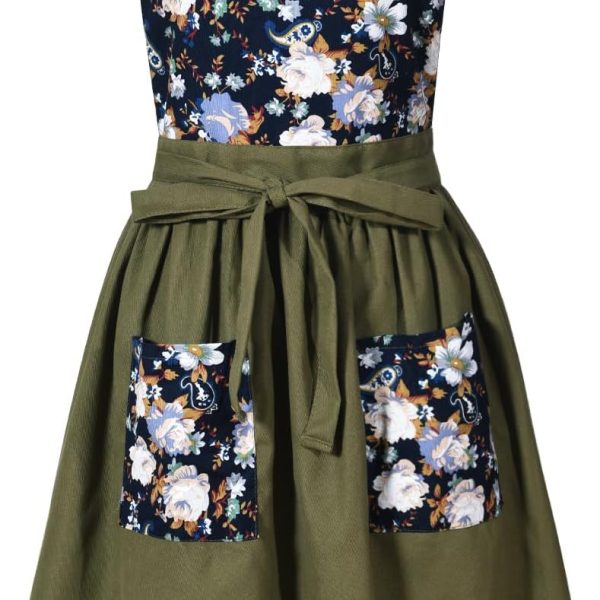 Vintage Pinafore Apron Dress for Women with Pockets Cute Floral Chef Aprons for Kitchen Cooking Baking Gardening