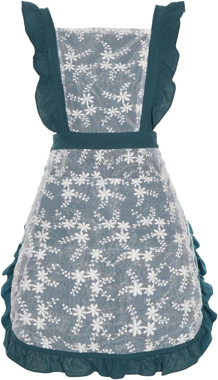 Vintage Pinafore Apron Dress for Women with Pockets Cute Floral Chef Aprons for Kitchen Cooking Baking Gardening