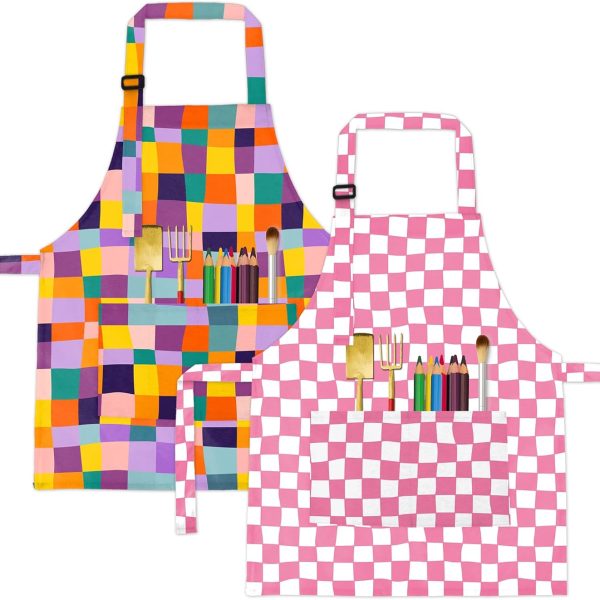 Kids Cooking Aprons w Adjustable Strap Kitchen Aprons w Front Pocket for Kids Toddler Painting Baking Artist