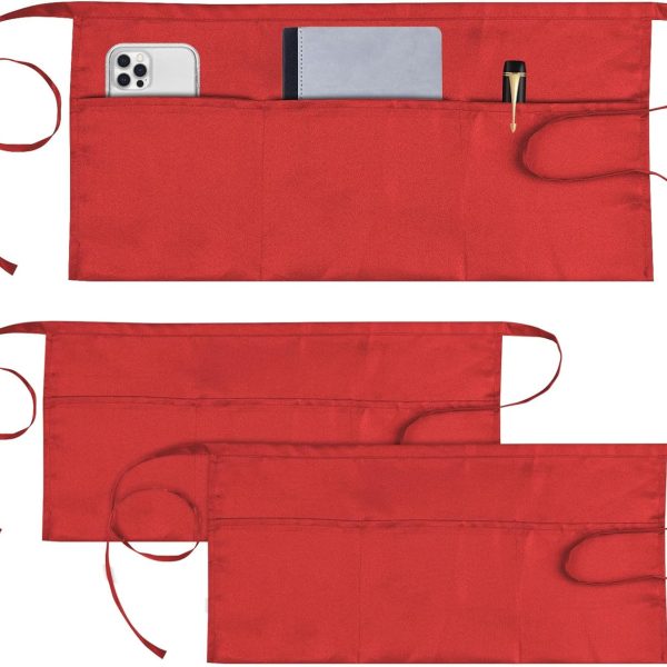 Server Apron, Waitress Apron with 3 Pockets, Short Aprons for Women with Pockets for Servers, Waiter, Waitress