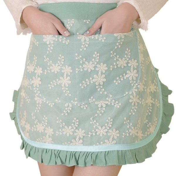 Waist Apron for women - Lovely Half Apron Cotton Lace Embroidered Server Waitress Apron Short Apron for Womens Girls