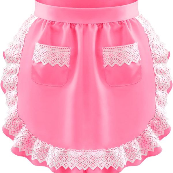 valentine Waist Aprons for Women with Pockets Pink Kitchen Cooking Maid Apron Vintage Skirt Cute Ruffle Dress Costume