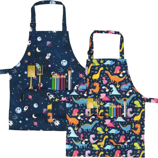 Kids Cooking Aprons w Adjustable Strap Kitchen Aprons w Front Pocket for Kids Toddler Painting Baking Artist