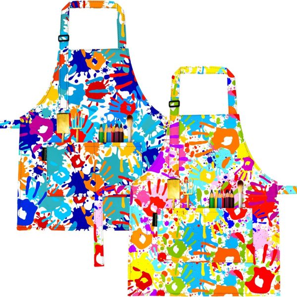 Kids Cooking Aprons w Adjustable Strap Kitchen Aprons w Front Pocket for Kids Toddler Painting Baking Artist